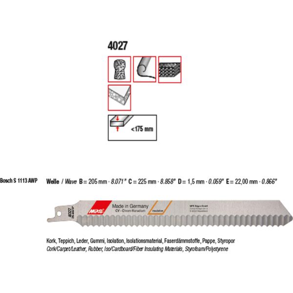 Lama Per Sega Alternativa Mps Lunghezza Totale 225/Lunghezza Dentata 205 Mm : 225 Mm Lunghezza Totale: 225 Mm-image