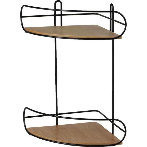 Dochtmann Scaffale Angolare A 2 Livelli - Metallo, Bambù Nero 20X20X33Cm-image