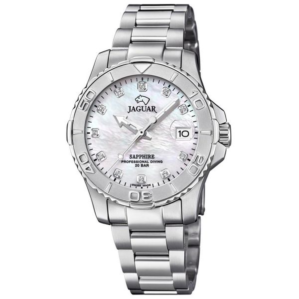 Jaguar J870/1 Couple Diver Orologio Da Donna In Acciaio Inox Con Data Argento-image