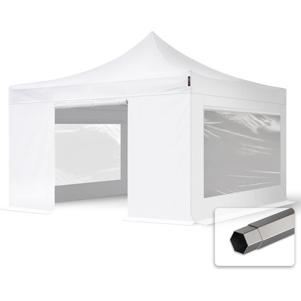 Toolport 4X4 M Gazebo Pieghevole Pvc Con Laterali (Finestre Panoramiche), Premium Acciaio, Bianco-image
