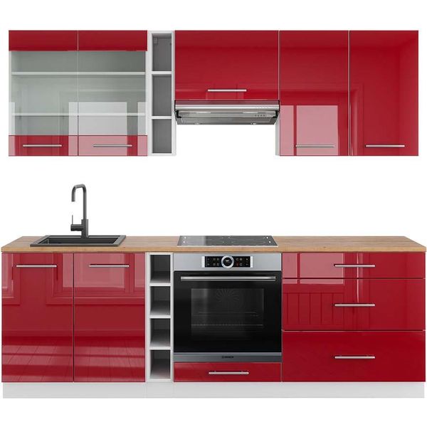 Vicco Cucina Componibile Fame-Line, 235 Cm , Pt Rovere, Bordeaux Lucido/Bianco-image