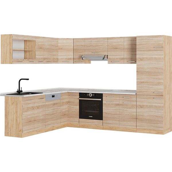 Vicco Cucina Angolare Completa R-Line, 227 X 287 Cm , Pl Marmo, Rovere Sonoma/Goldkraft-image