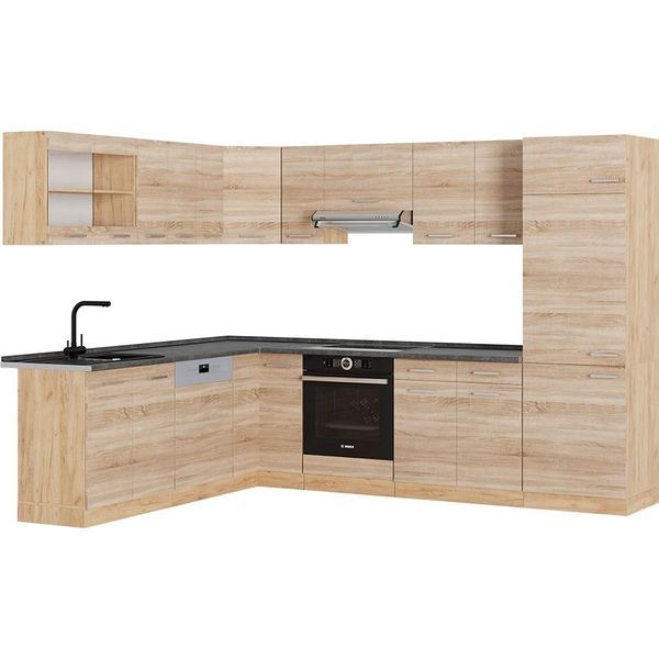 Vicco Cucina Angolare Completa R-Line, 227 X 287 Cm , Pl Antracite, Rovere Sonoma/Goldkraft-image