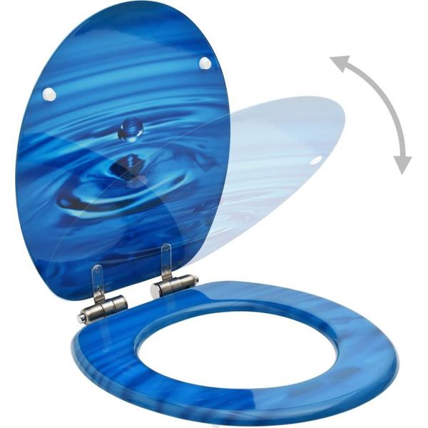 Vidaxl Sedile Per Wc Con Coperchio A Chiusura Morbida Mdf Design A Goccia D'acqua Blu-image
