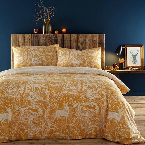 Furn - Animali - Set Di Biancheria Da Letto "Bosco D'inverno"" RV2554 (Letto Matrimoniale) (Giallo Ocra)"-image