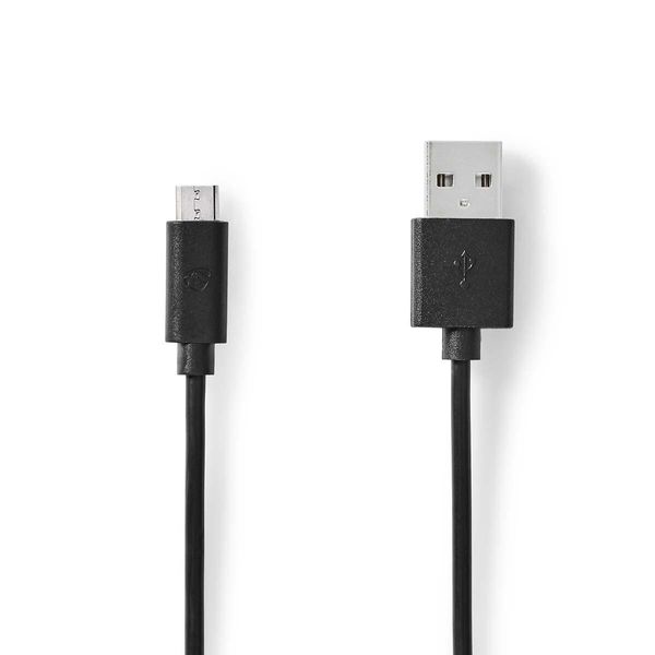 Cavo Usb | Usb 2.0 | USB-A Maschio | Usb Micro-B Maschio | 10 W | 480 Mbps | Nichelato | 0,50 M | Rotondo | Pvc | Nero | Etichetta-image