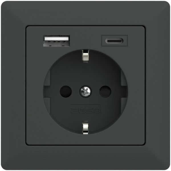 2USB Incharge Pro 55 Presa Con Contatto Di Protezione, Usb A/C, 55X55X32 Mm, Up, Antracite (107233)-image