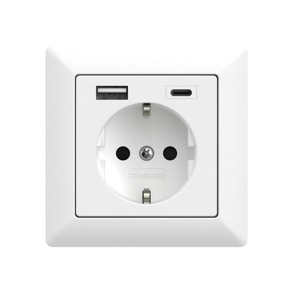Presa 2USB Incharge Pro 55 Con Contatto Di Terra, Usb A/C, 55X55X32 Mm, Montaggio A Incasso, Bianco Puro Opaco (107232)-image