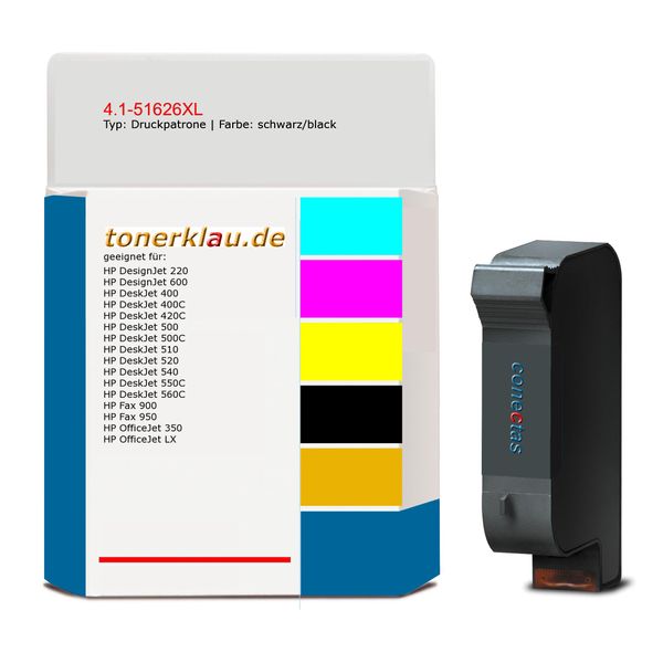 Astar - 40 Ml - Nero - Testina Di Stampa Con Ricarica Della Cartuccia (Alternativo A: Hp 26) - Per Hp Designjet 600, Deskwriter-image