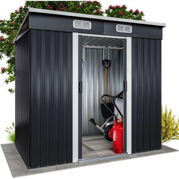 Gardebruk® Capanno Da Giardino In Metallo 2M² Con Fondamenta 200X125X180Cm Porta Scorrevole Casetta Per Attrezzi Verde Capanna Da Esterno 4M³-image