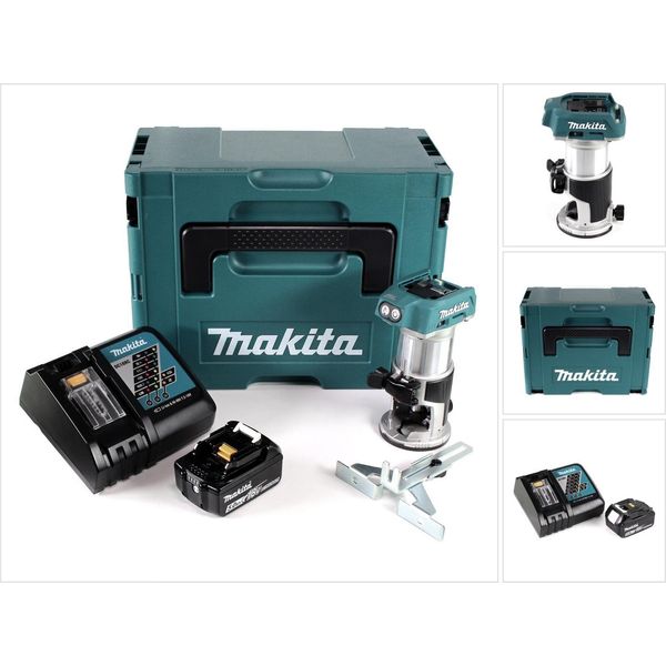 Fresatrice Multifunzione A Batteria Makita Drt 50 RT1J Senza Spazzole Da 18 V + 1X Batteria Da 5,0 Ah + Caricabatterie Rapido In Makpac 3-image