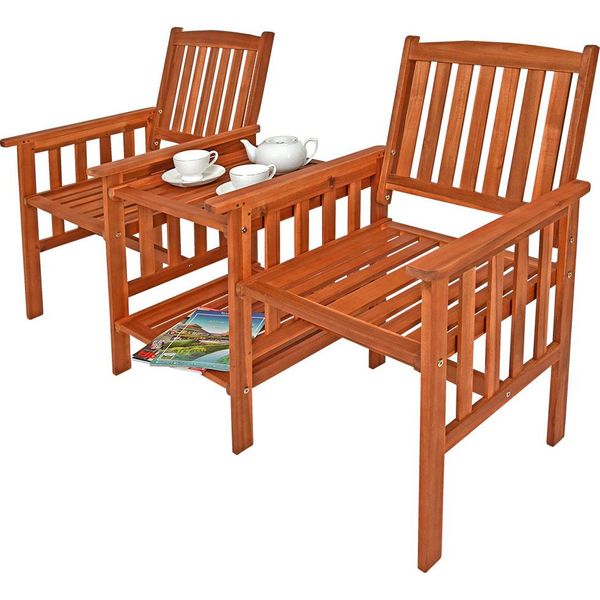 Casaria® Panchina Da Giardino In Legno Acacia Resistente Alle Intemperie Con Tavolo Portaoggetti A 2 Posti 320Kg 164X63Cm Panca Da Esterno Terrazza-image