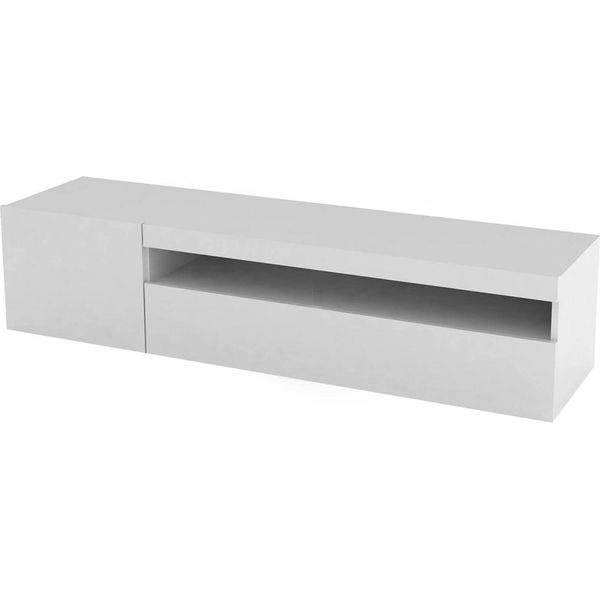 Dmora Mobile Porta Tv Ardy 40X150X37H Cm Bianco Lucido, Apertura A Ribalta 3 Vani Italy-image