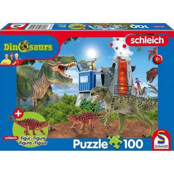 Schmidt Puzzle Schleich Dinosauro Da Destra 100 Pezzi + Schleich Figura-image