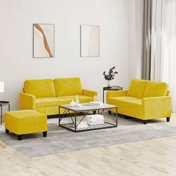 Bei Cloris Set Divano 3 Pezzi Con Cuscini In Velluto Giallo - Divani Classici New6891759 3Parcel-image