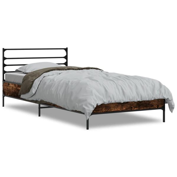 Vidaxl Struttura Letto In Rovere Affumicato 90X190 Cm Materiale A Base Di Legno E Metallo-image