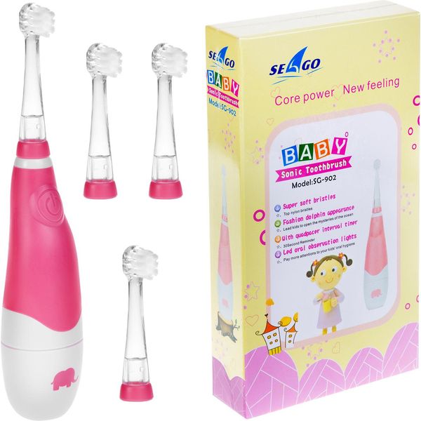 Spazzolino Sonico Seago SG-902, Spazzolini Collegabili: 4 Pezzi, Spazzolino Sonico Per Bambini Rosa-image