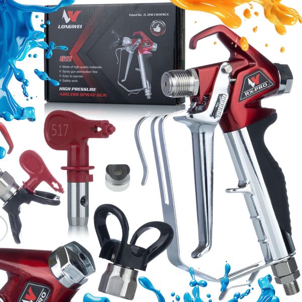 Rosfix Pistola A Spruzzo Per Vernice RX-PRO Red Series Con Ugello 517 E Cappuccio Protettivo | 248 Bar | Qualità Professionale | Compatibile Con Graco-image