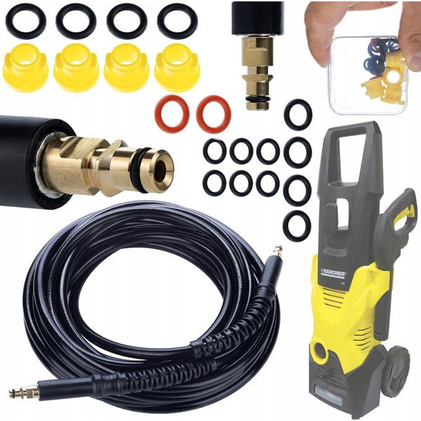 Rosfix Kit Guarnizioni Set + Tubo Flessibile Ad Alta Pressione Da 10 M Click Per Idropulitrici Ad Alta Pressione KäRcher K2 – K7 | 180 Bar, Nylon-image