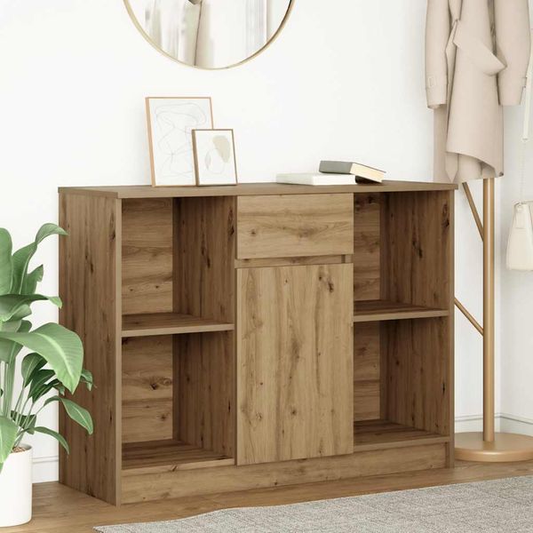 Credenza Vetrina Con Cassetto In Stile Elegante Rovere Artigianale 101X35X76Cm Materiale Legno - Cassettiere Hommie2117774 1Pacco-image