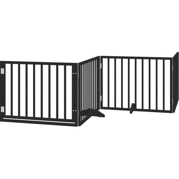 Vidaxl Cancelletto Per Cani 4 Pezzi Con Porta Pieghevole Nero 320 Cm In Legno Di Pioppo-image
