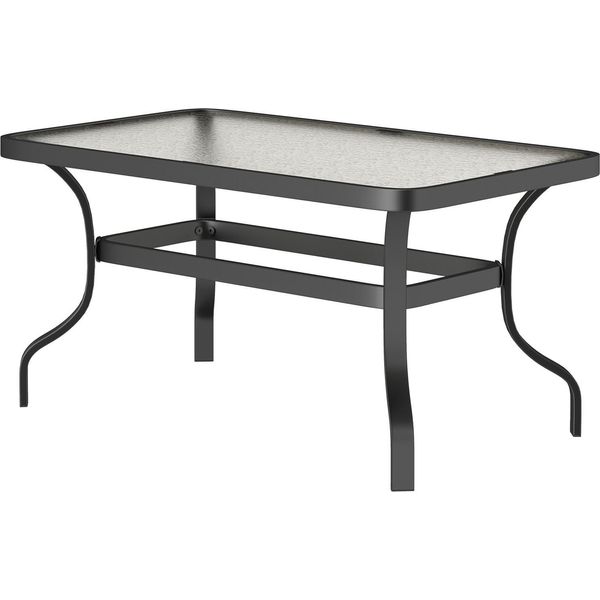 Tavolino In Vetro Temperato Tavolino Da Caffè Con Design A Onda, Tavolo Da Balcone Ad Angolo Arrotondato Tavolo Da Giardino Tavolo Da Divano Tavolo Da Tè Tavolo Da Giardino Per Soggiorno Giardino Terrazzo Balcone, 95X55 Cm Nero Aosom-image