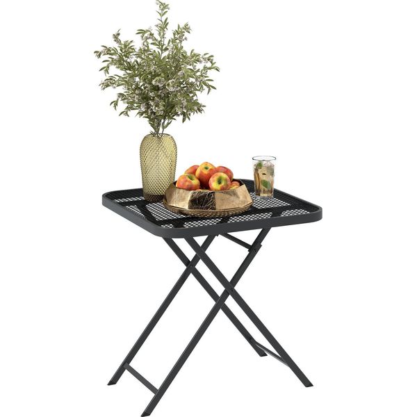 Tavolo Da Giardino Pieghevole 70 X70 Cm, Tavolo Da Balcone Resistente Alle Intemperie Tavolo Pieghevole In Acciaio Con Design Ritagliato, Tavolo Da Pranzo All'aperto, Tavolo Laterale Quadrato, Tavolo Da Patio Per Giardino Terrazzo Balcone Nero |-image
