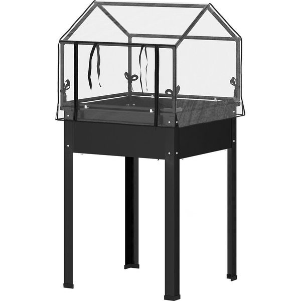 Letto Rialzato Con Copertura, Letto Rialzato Per Erbe Aromatiche Con Fori Di Drenaggio, Fioriera In Metallo, Letto Per Verdure Resistente Alle Intemperie, Letto Da Giardino, Letto Per Piante Da Giardino, Balcone, 60 X 60 X 120 Cm, Nero Aosom-image