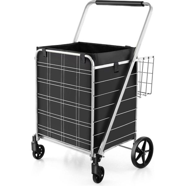 Carrello Spesa Pieghevole Su Ruote Con Borsa Oxford Rimovibile E 2 Cestini Argento-image