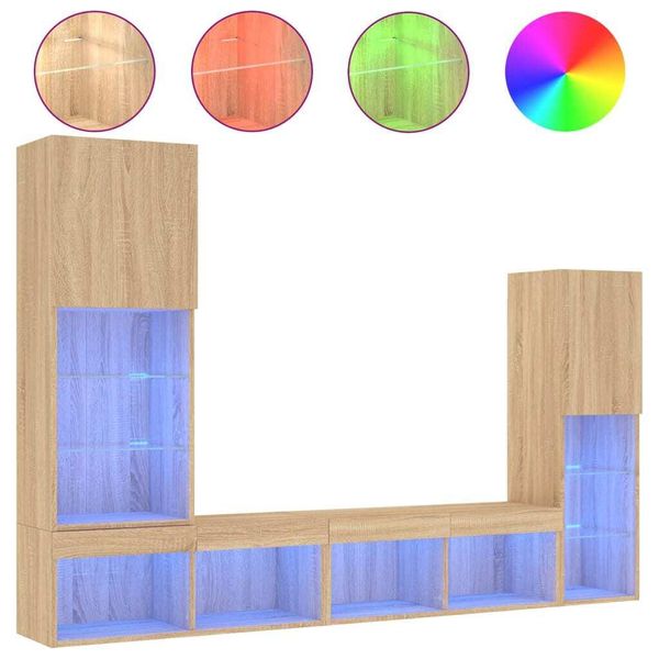 Syfax™ Mobili Tv A Muro Con Led 4Pz Rovere Sonoma Legno Multistrato-image