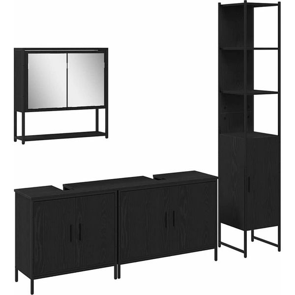 Vidaxl Set Di Mobili Da Bagno Con Ripiano 4 Pezzi In Legno Nero-image
