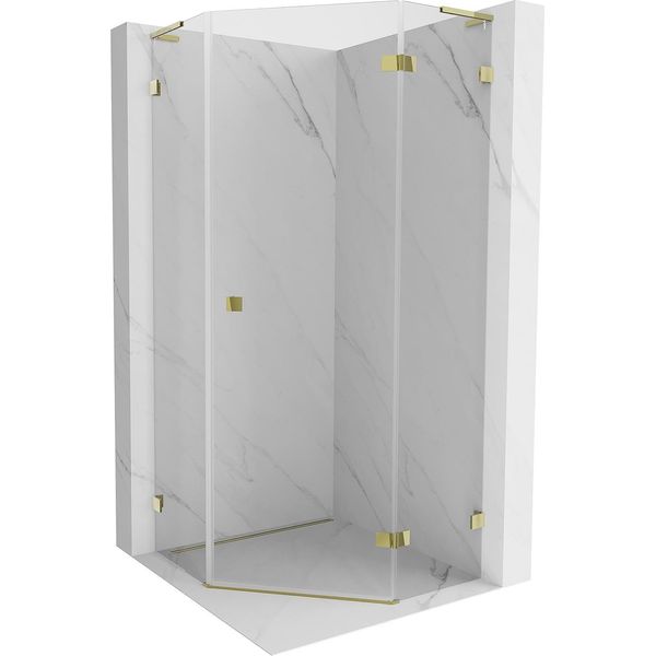 Mexen Lunar L Cabina Doccia Pentagonale A Battente Destra 90 X 90 Cm, Trasparente, Oro - 831L-090P-090L-50-00-P-image