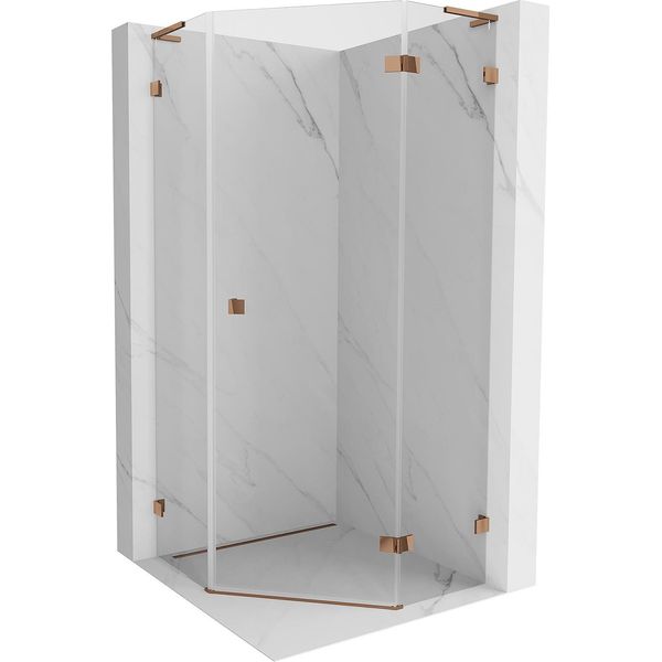 Mexen Lunar L Cabina Doccia Pentagonale A Battente Destra 90 X 90 Cm, Trasparente, Oro Rosa - 831L-090P-090L-60-00-P-image