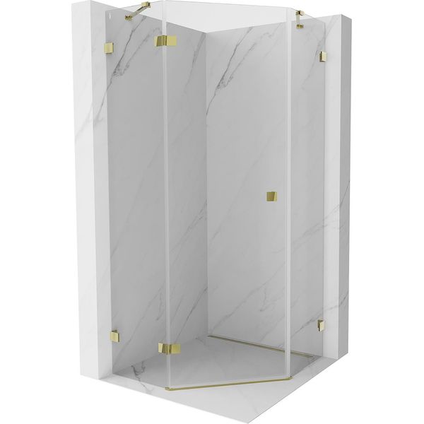 Mexen Lunar Cabina Doccia Pentagonale Con Porta Sinistra Battente 80 X 80 Cm, Trasparente, Oro - 831-080L-080P-50-00-L-image