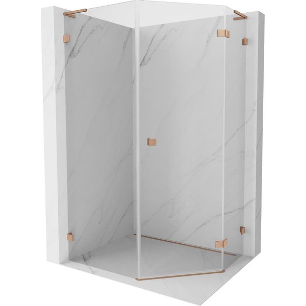 Mexen Lunar L Cabina Doccia Pentagonale A Battente Destra 80 X 90 Cm, Trasparente, Rame Spazzolato - 831L-080P-090L-65-00-P-image