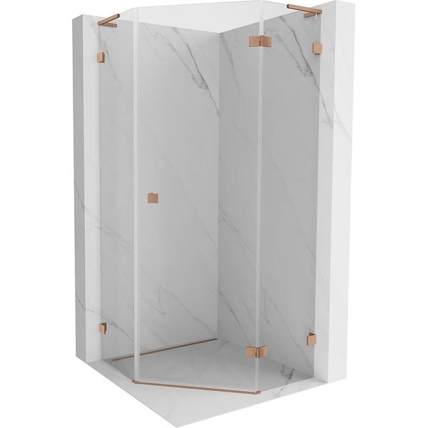 Mexen Lunar L Cabina Doccia Pentagonale Apribile A Destra 80 X 80 Cm, Trasparente, Rame Spazzolato - 831L-080P-080L-65-00-P-image