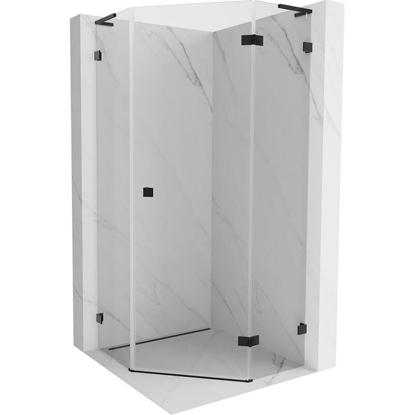 Mexen Lunar L Cabina Doccia Pentagonale Ad Anta Destra 80 X 80 Cm, Trasparente, Nero - 831L-080P-080L-70-00-P-image