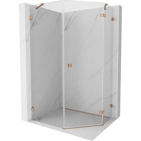 Mexen Lunar Cabina Doccia Pentagonale Battente Destra 80 X 90 Cm, Trasparente, Rame Spazzolato - 831-080P-090L-65-00-P-image