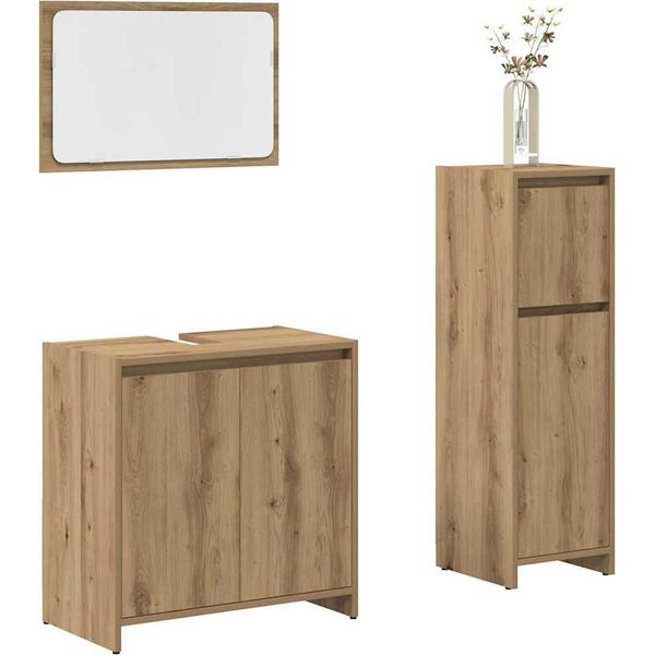 Syfax™ Set Mobili Da Bagno 3 Pz Rovere Artigianale Legno Multistrato-image