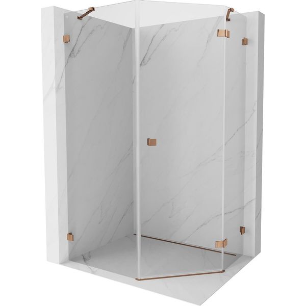 Mexen Lunar Cabina Doccia Pentagonale A Battente Destra 80 X 90 Cm, Trasparente, Oro Rosa - 831-080P-090L-60-00-P-image