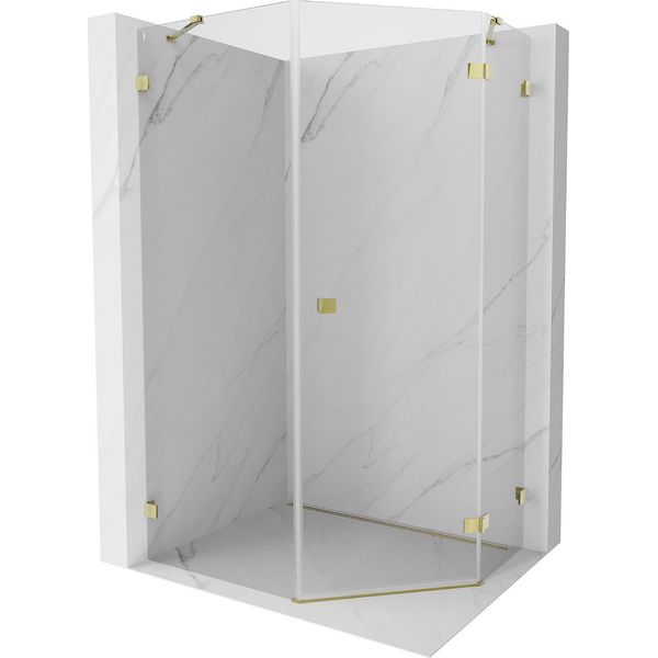Mexen Lunar Cabina Doccia Pentagonale Destra A Battente 80 X 90 Cm, Trasparente, Oro - 831-080P-090L-50-00-P-image