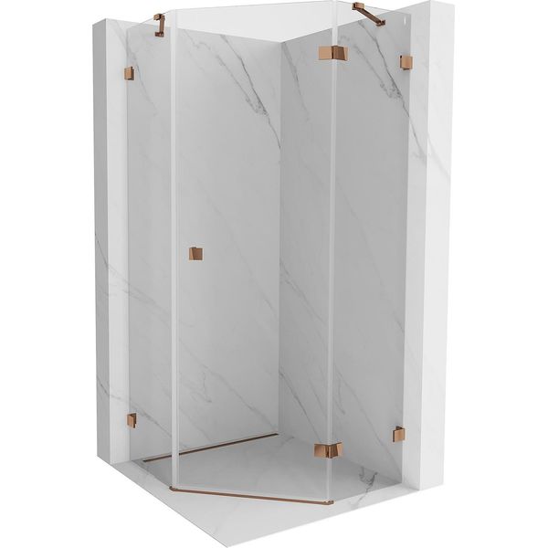 Mexen Lunar Cabina Doccia Pentagonale Basculante Destra 90 X 90 Cm, Trasparente, Oro Rosa - 831-090P-090L-60-00-P-image