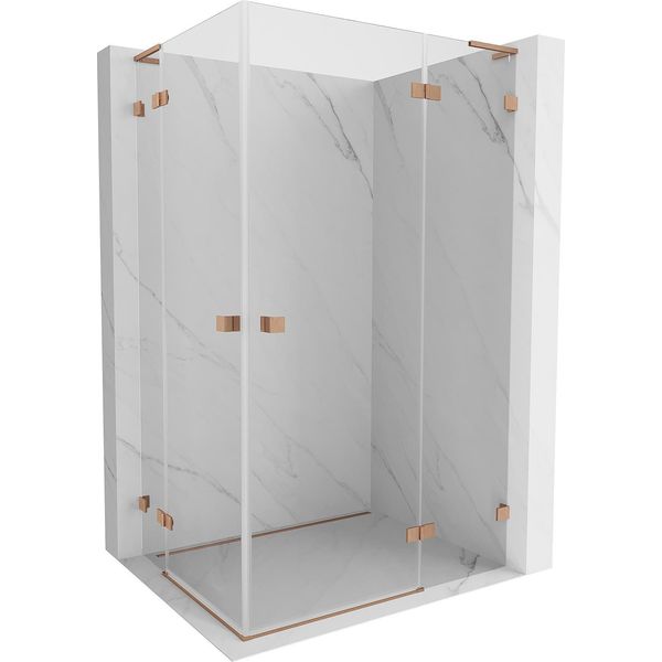 Mexen Lunar L Duo Cabina Doccia Battente Destra 120 X 100 Cm, Trasparente, Rame Spazzolato - 834L-120P-100L-65-00-image