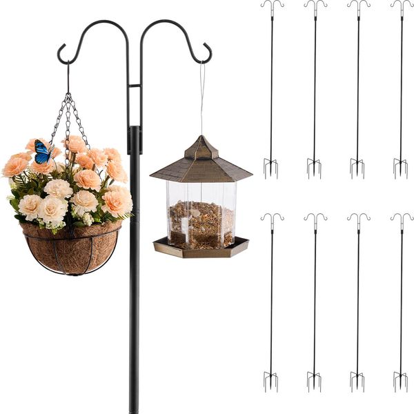 Vevor Gancio Da Pastore Confezione Da 8, Gancio Da Pastore 2345 Mm, Palo Per Lanterna A Doppio Gancio Da Giardino, Gancio Da Giardino Spesso 1,9 Cm Per Appendere Mangiatoie Per Colibrì, Cesti Per Piante, Lanterne Solari, Campane A Vento-image