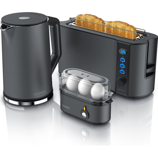 Set Per La Colazione Arendo Tostapane 2 Fette, Tostapane A Fessura Lunga 1000W, Bollitore Con Impostazione Della Temperatura 1,5L, Bollitore Per 3 Uova, Cool Grey-image