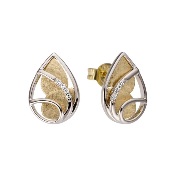 Paar Ohrstecker Jobo "Ohrringe Goldohrringe Tropfen 13 Mm", Gelbgold 585, Ohrringe, Damen, Si = Kleine EinschlüSse, Diamanten Gelbgold 585 WeißGold 585, Diamanten, Gelbgold 585, WeißGold 585, 585 Gold Bicolor Mit 8 Diamanten-image