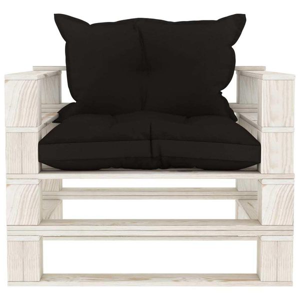 Syfax™ Poltrona Da Giardino Pallet Con Cuscini Neri In Legno-image