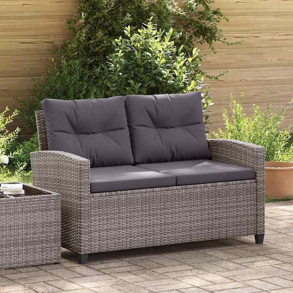 Vidaxl Divano Da Giardino A 2 Posti Con Cuscini Grigio 124 Cm In Poly Rattan-image