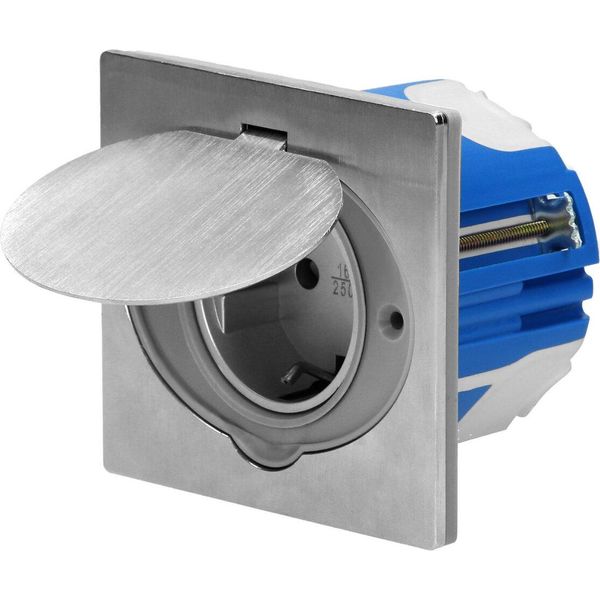 Presa Da Incasso In Acciaio Inox I Presa A Pavimento IP44 Con Coperchio A Cerniera-image