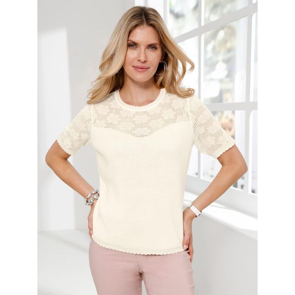 Ajourpullover Classic Basics "Ajour-Pullover", Damen, Gr. 54, Ecru, 100% Polyacryl, Unifarben, Pullover-image